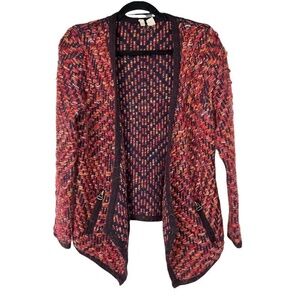Anthropologie‎ Moth Red Keavy Jacquard Open Jacket
